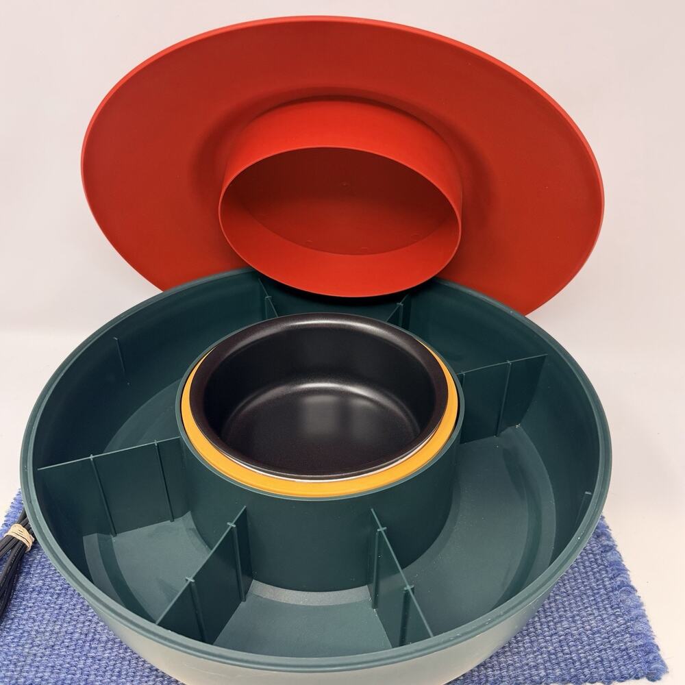 Kusini Lazy Susan Taco Bar Serving Set w/ Warming Pot, 6 Topping Trays,